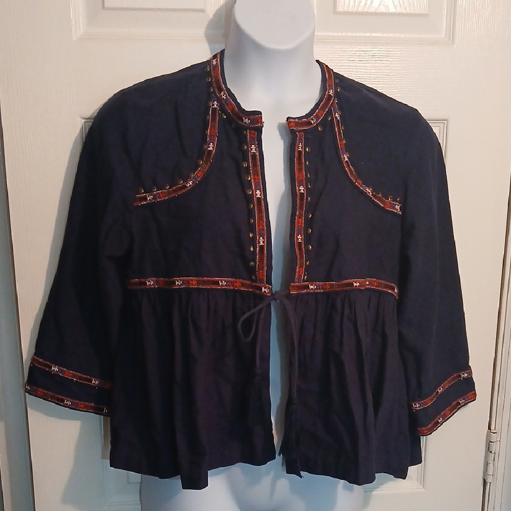 Lucky Brand Linen Embellished Boho Jacket Sz. XL